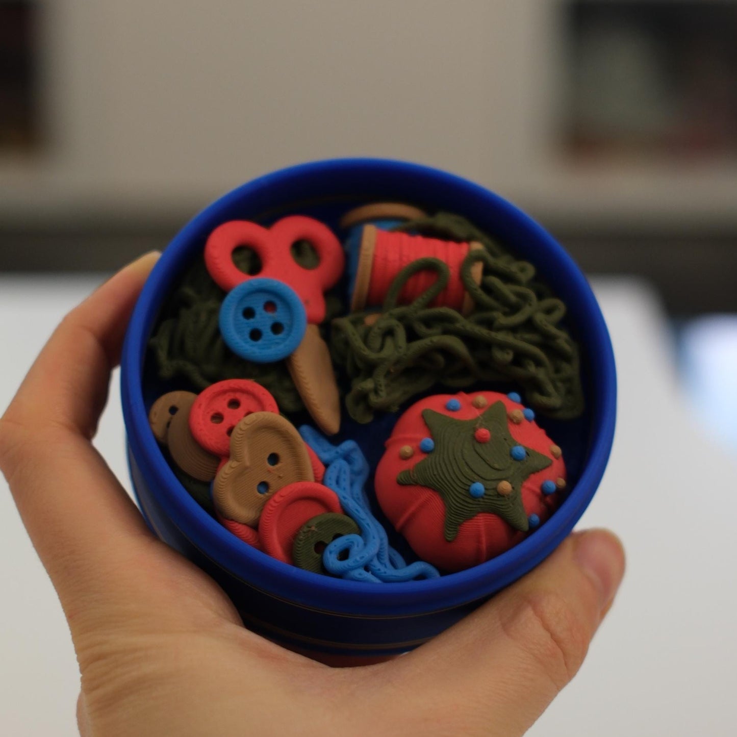 3D Printed Sewing Kit Shortbread Tin Clicker Fidget